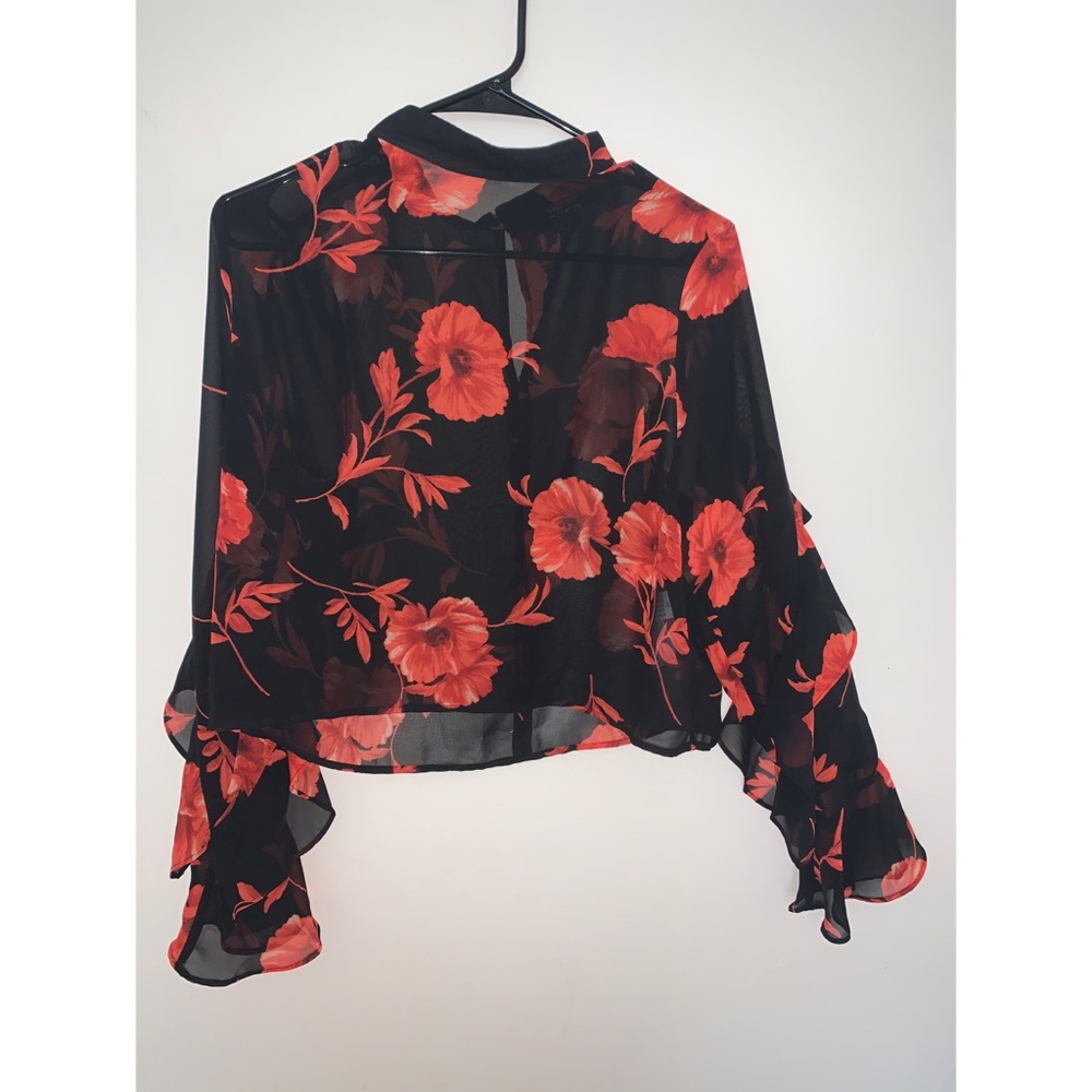 Sheer cropped floral print blouse